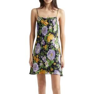 Farm Rio Capri Floral Mini Slip Dress Women’s Medium NWT Black Draped Neckline
